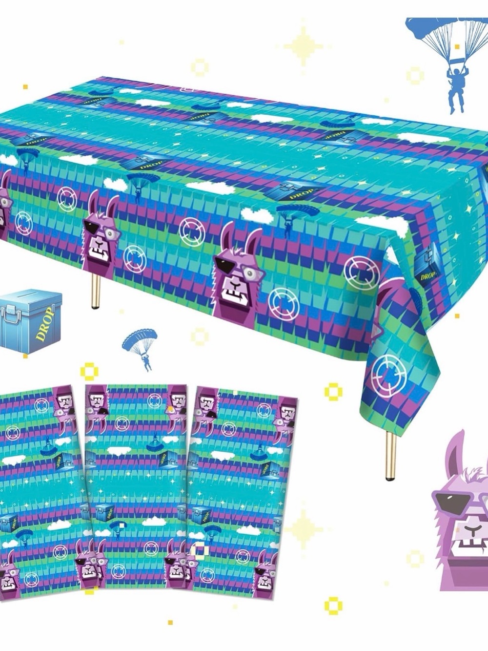 Fortnite Llama Party Table Cover - Blue Teal - 3 pack